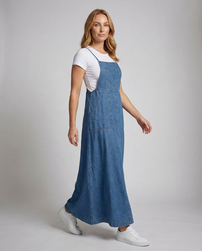 Damen Maxikleid aus Jeansstoff mit Verstellbaren Trägern - Eveloria