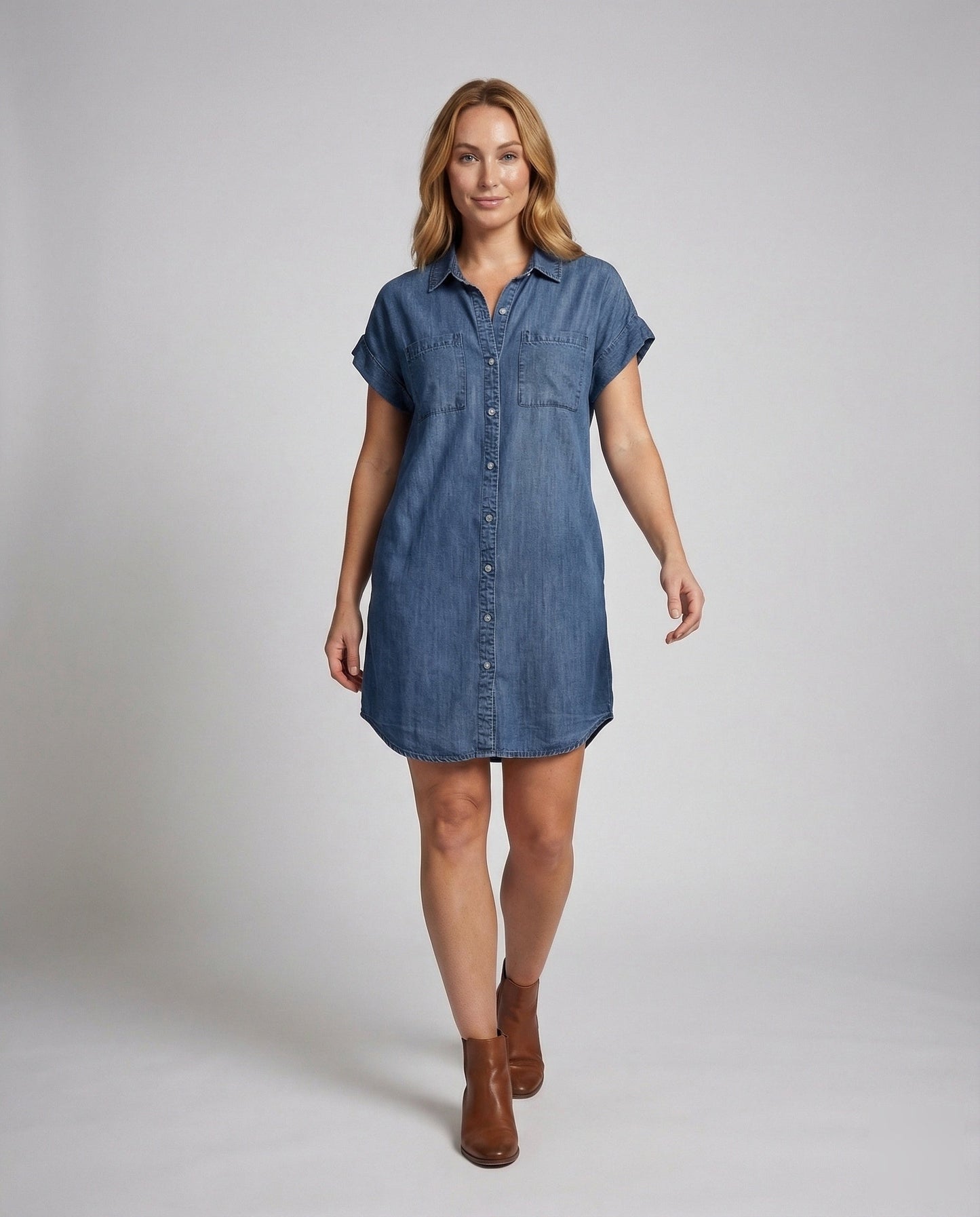 Damen Jeanskleid mit Volantstufe Blau - Eveloria