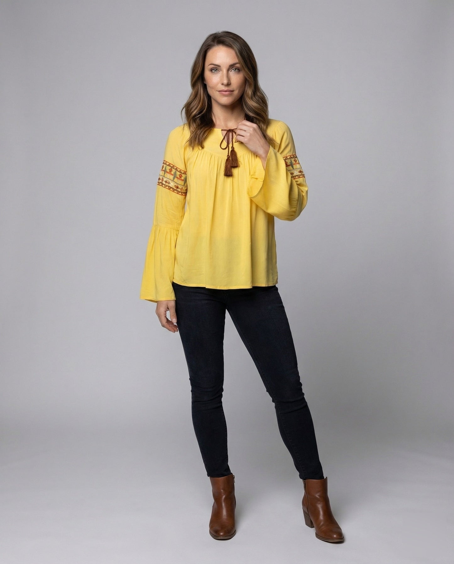 Damen Bluse Viskose Bestickt Trompetenärmel - Eveloria