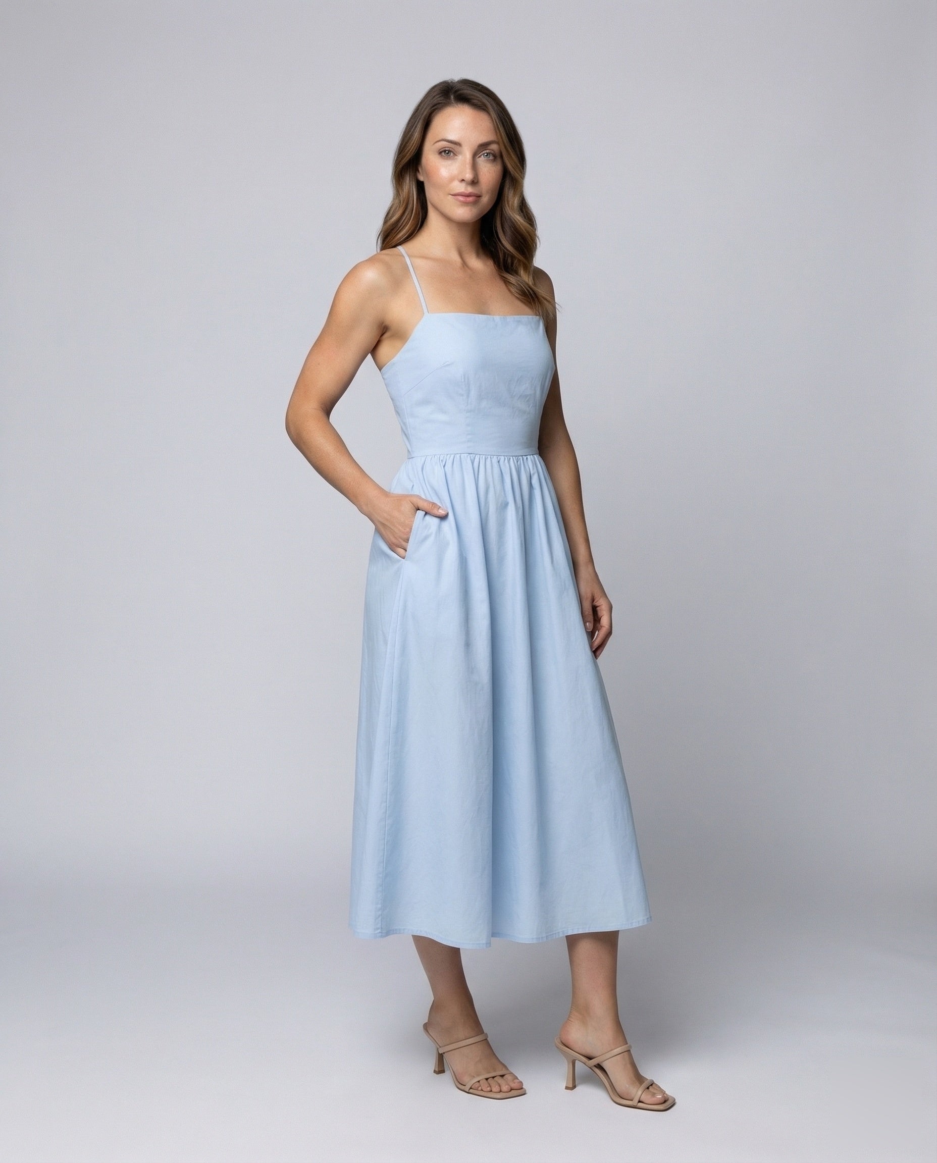 Damen Maxikleid Baumwollmix Geraffte Taille - Eveloria