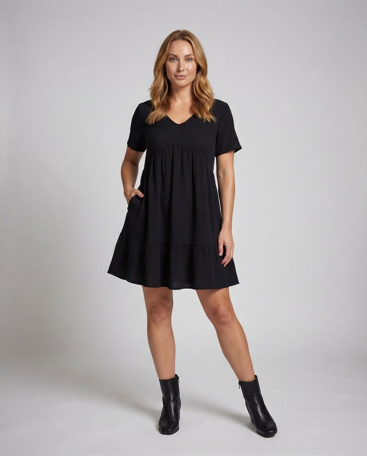 Damen Empire-Kleid mit Volantstufe und Midilänge - Eveloria