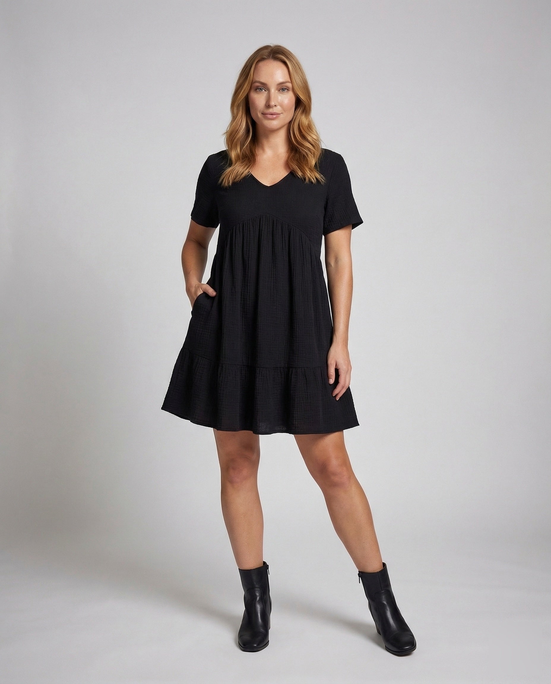 Damen Empire-Kleid mit Volantstufe und Midilänge - Eveloria