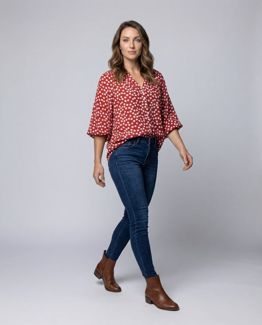 Damen Bluse mit Volantärmeln Floralmuster - Eveloria