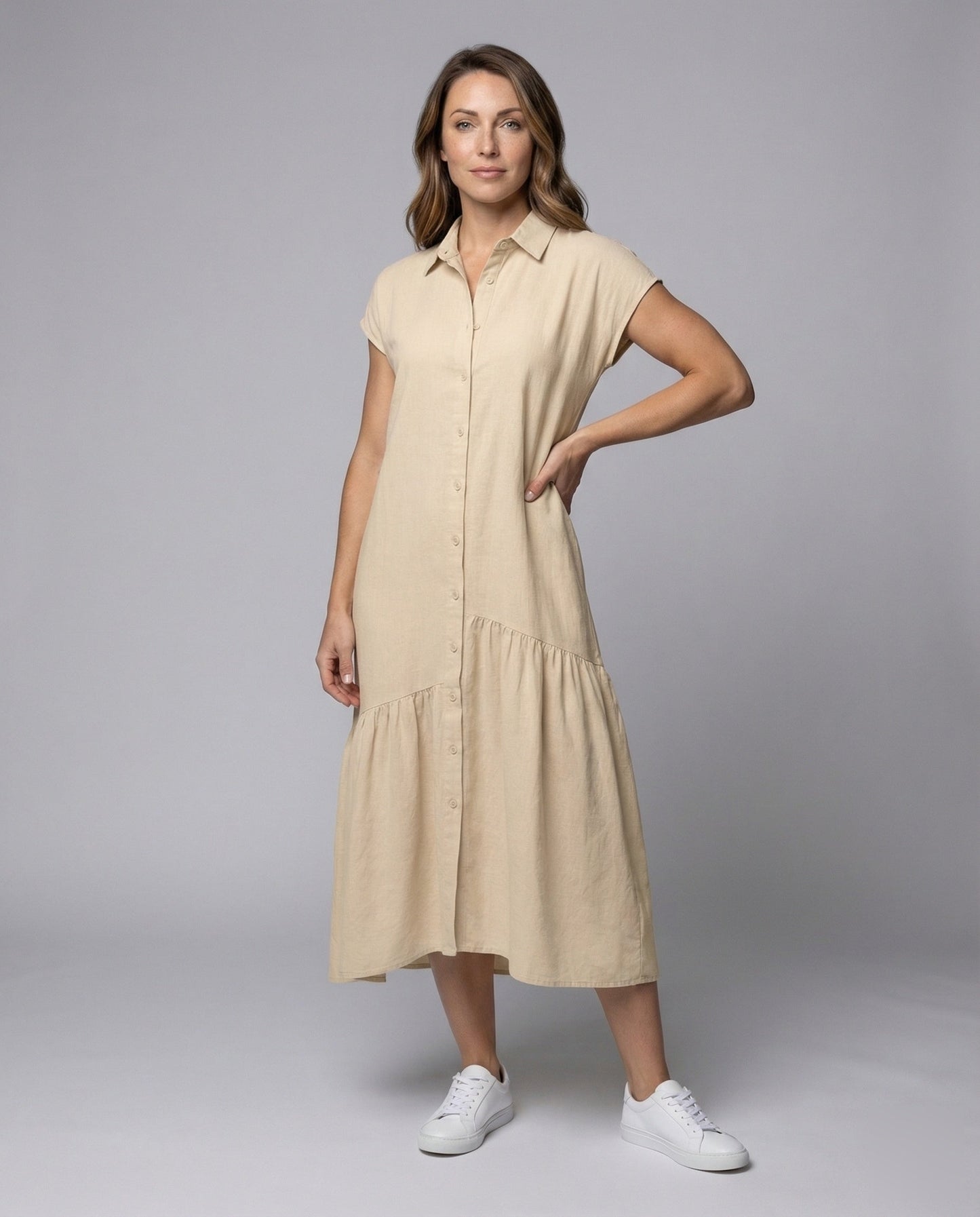 Damen Midikleid Asymmetrisch Stoffbluse Kleid - Eveloria
