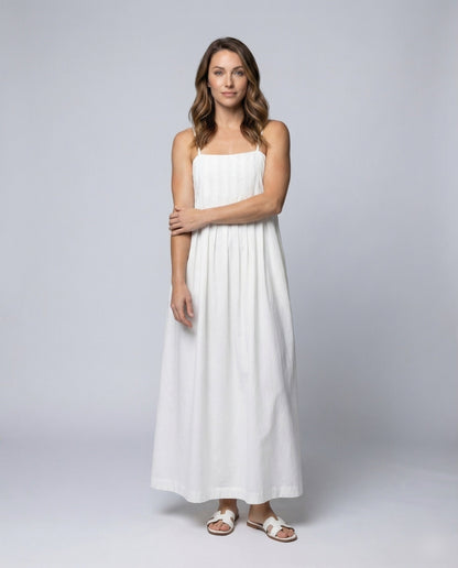 Damen Maxikleid mit Kellerfalten und Spaghettiträgern - Eveloria