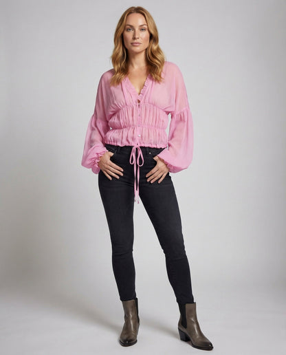 Damen Bluse aus Chiffon Geraffte Empire-Taille - Eveloria