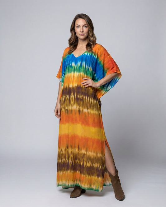 Damen Maxikleid Kaftan Batik Beinschlitz - Eveloria
