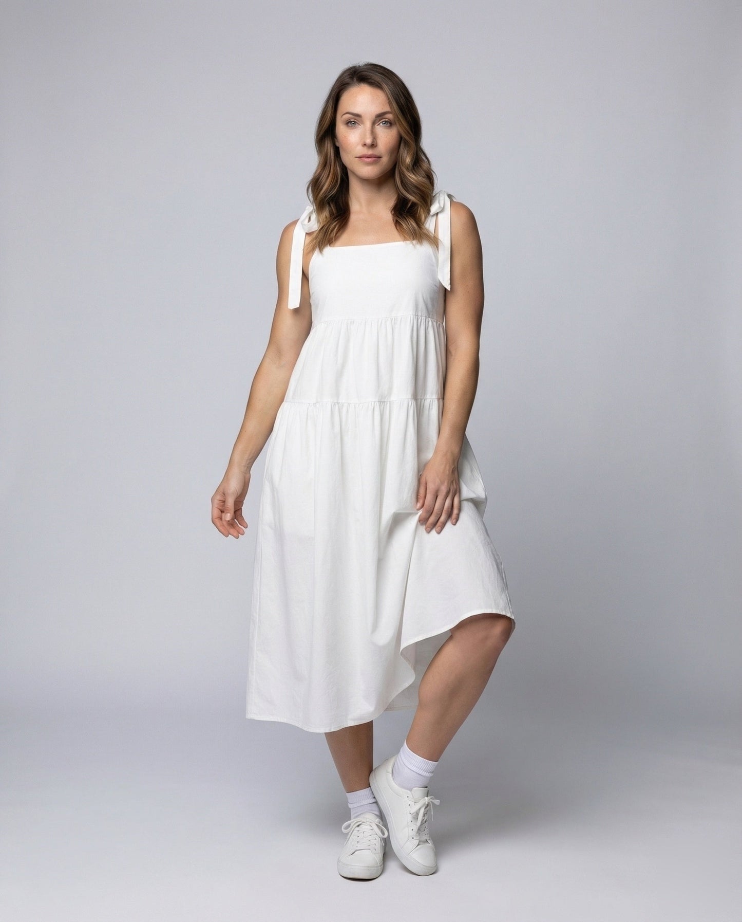Damen Midikleid Baumwoll-Leinen Asymmetrisch Schwarz - Eveloria
