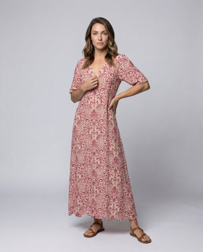 Damen Maxi-Kleid Paisley-Muster Dreiviertelärmel - Eveloria