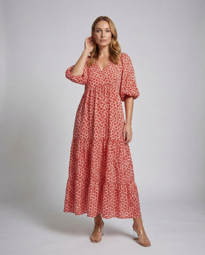 Damen Maxikleid Boho Stil Ballonärmel - Eveloria