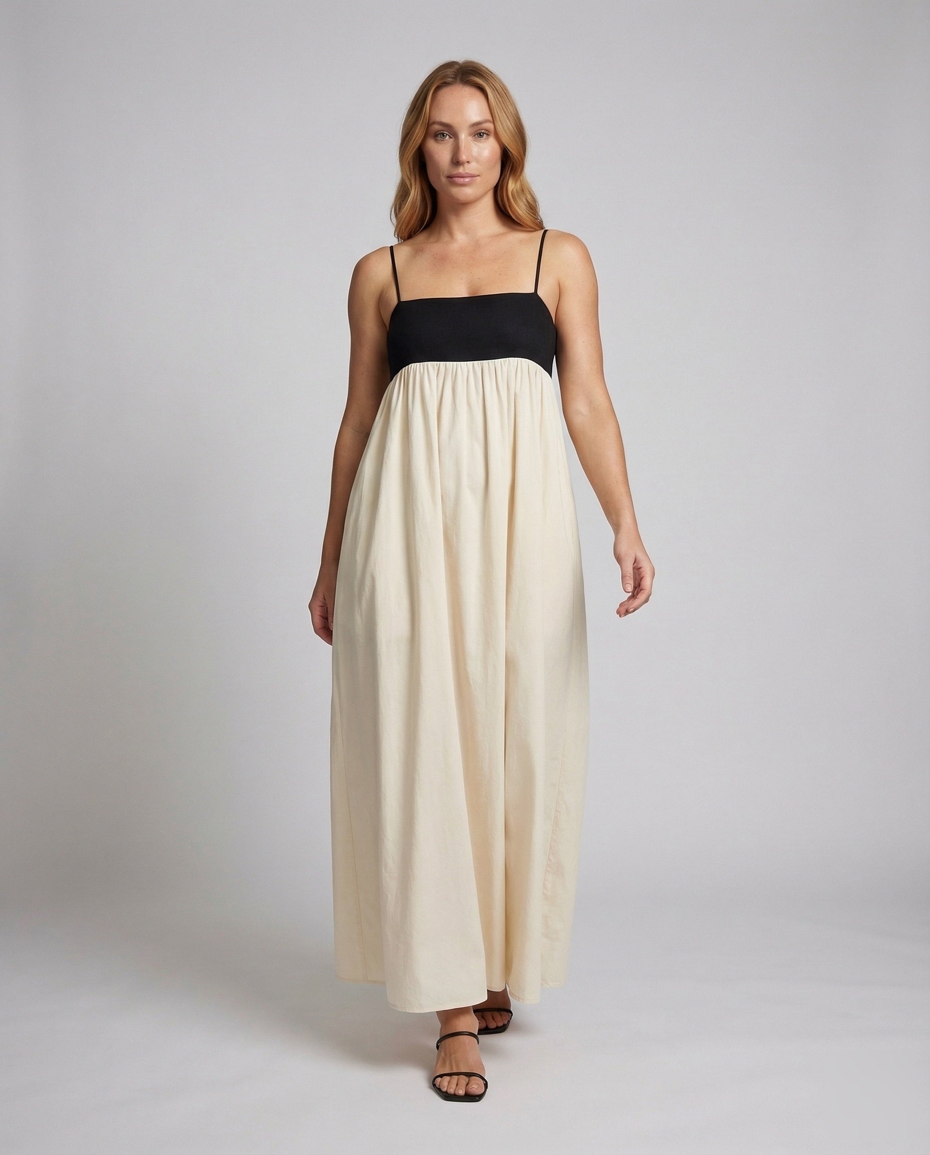 Damen Maxikleid Empire-Schnitt Kontrast-Bustier - Eveloria