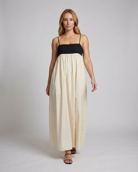 Damen Maxikleid Empire-Schnitt Kontrast-Bustier - Eveloria