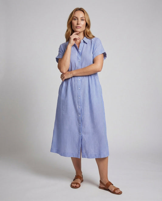 Damen Hemdkleid Midilänge Aufkrempelbare Ärmel - Eveloria