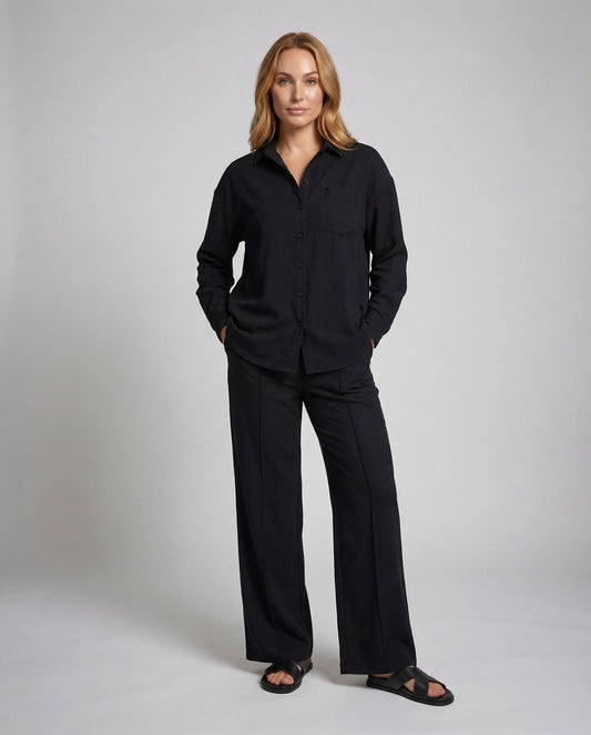Damen Hemd Palazzo Set Leinenoptik - Eveloria