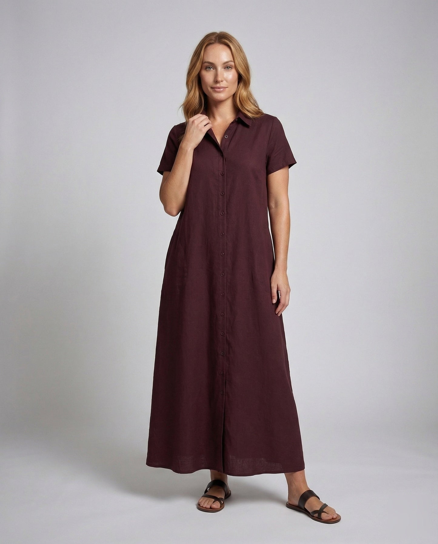 Damen Maxikleid Hemdblusen-Style Durchgehende Knopfleiste - Eveloria