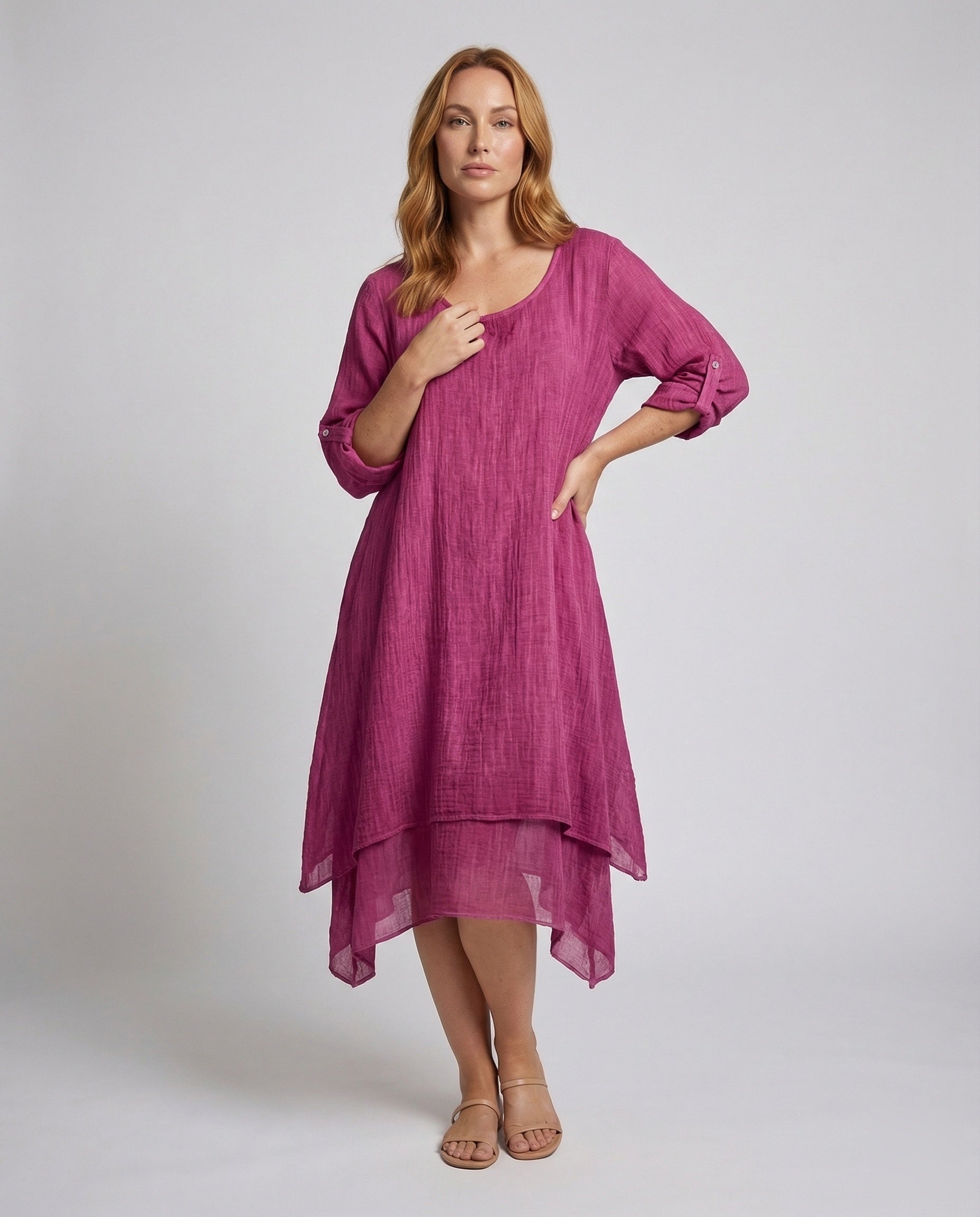 Damen Lagenkleid Knitteroptik Zipfelsaum - Eveloria
