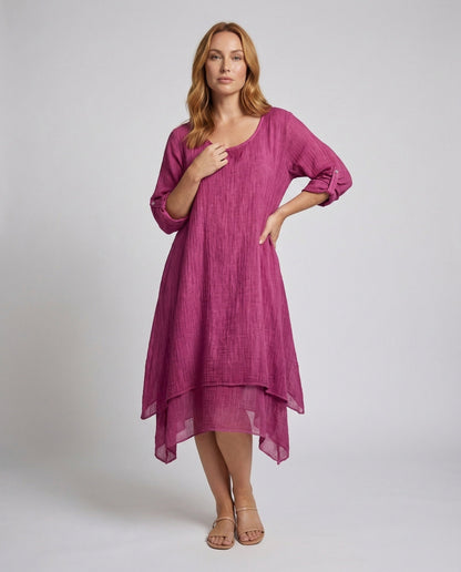 Damen Lagenkleid Knitteroptik Zipfelsaum - Eveloria