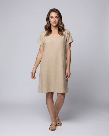 Damen Leinenkleid Mit Kasten-Oberteil - Eveloria