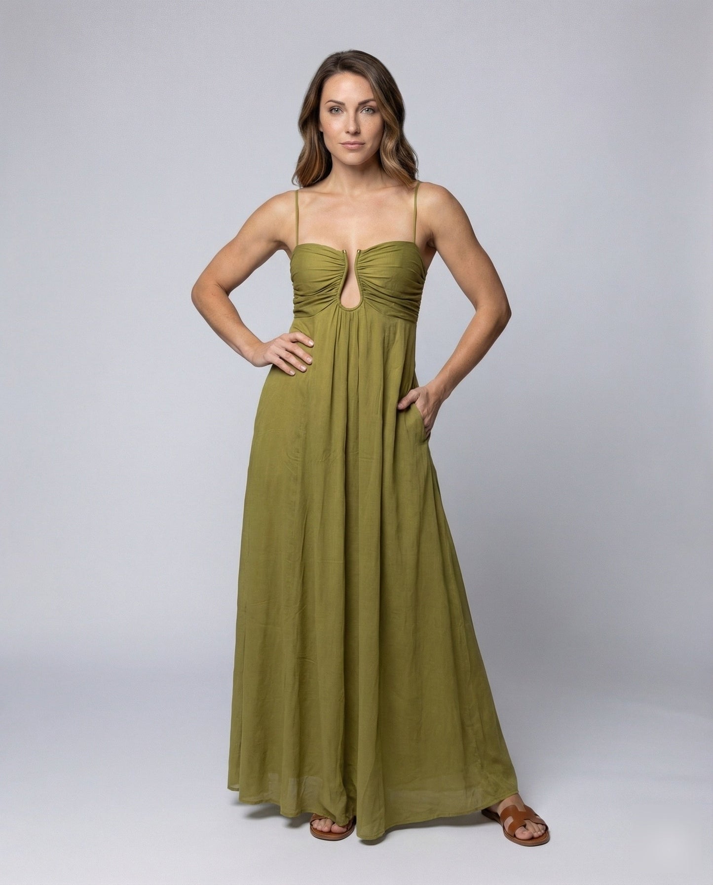 Damen Maxikleid Gerafftes Bustier mit Schlüssellochausschnitt - Eveloria