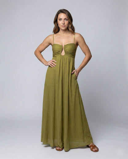 Damen Maxikleid Gerafftes Bustier mit Schlüssellochausschnitt - Eveloria