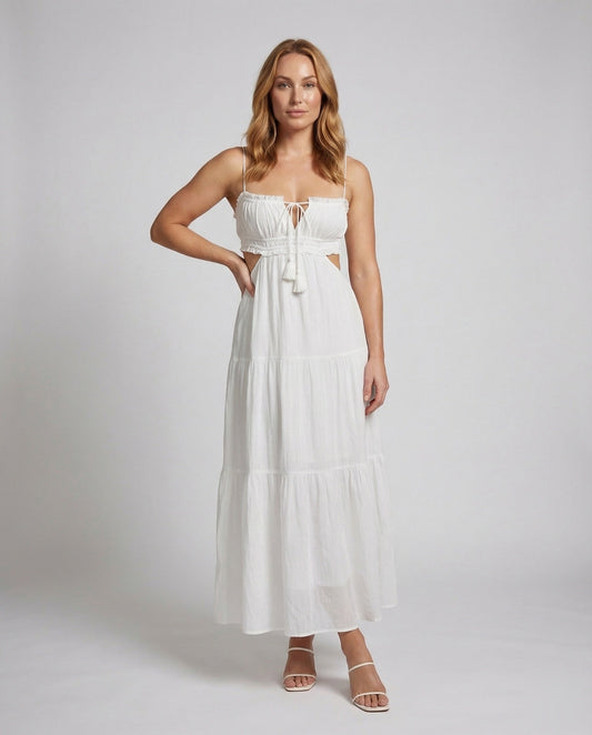 Damen Maxikleid mit seitlichen Ausschnitten und Gerafftem Bustier - Eveloria