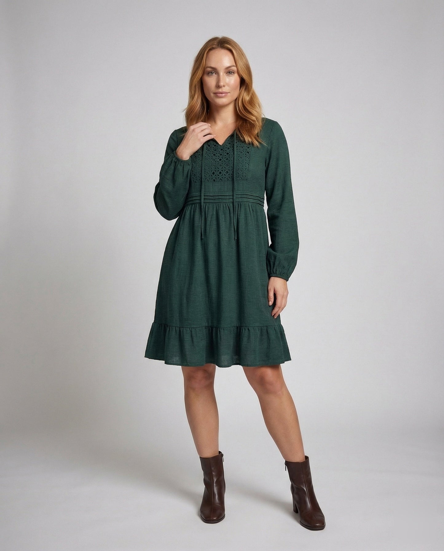 Damen Midikleid Bestickt Volant-Saum - Eveloria