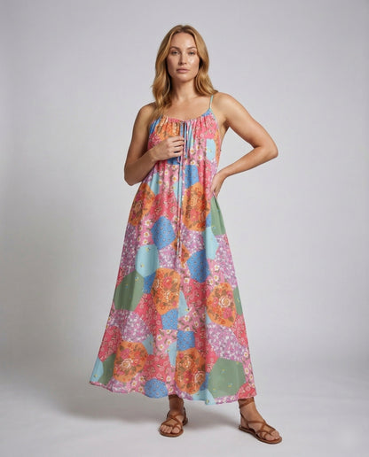 Damen Maxikleid Patchwork Verstellbare Träger - Eveloria
