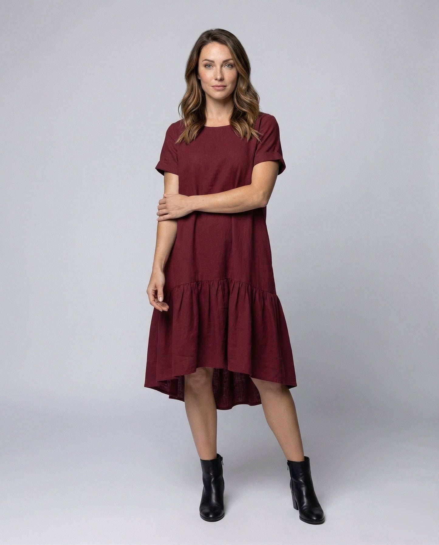 Damen Asymmetrisches Stufenkleid mit Volant-Saum - Eveloria
