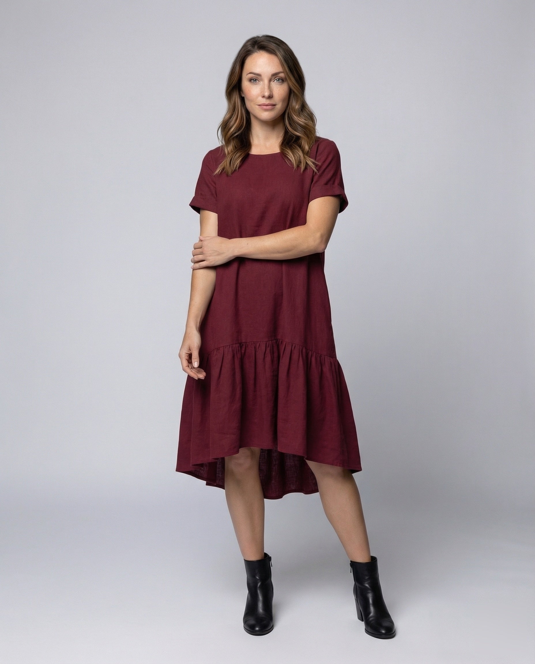 Damen Asymmetrisches Stufenkleid mit Volant-Saum - Eveloria