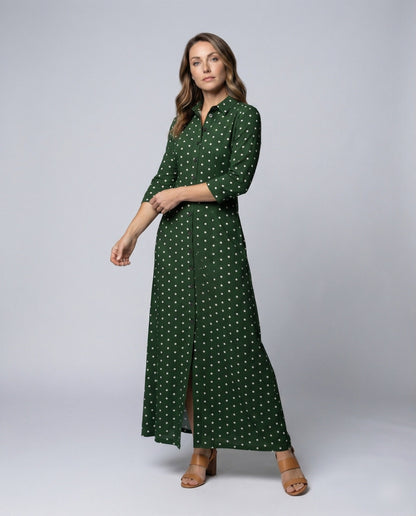 Damen Maxikleid Pünktchenmuster Baumwolle Schwarz - Eveloria