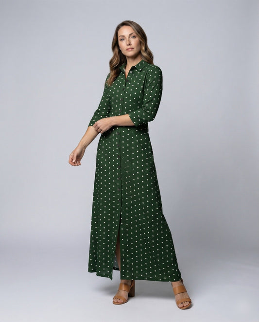 Damen Maxikleid Pünktchenmuster Baumwolle Schwarz - Eveloria