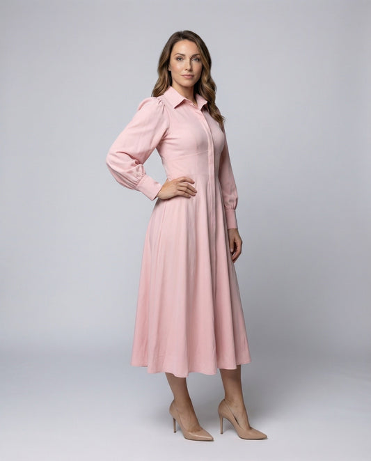 Damen Maxikleid Hemdenstil Puffärmel - Eveloria