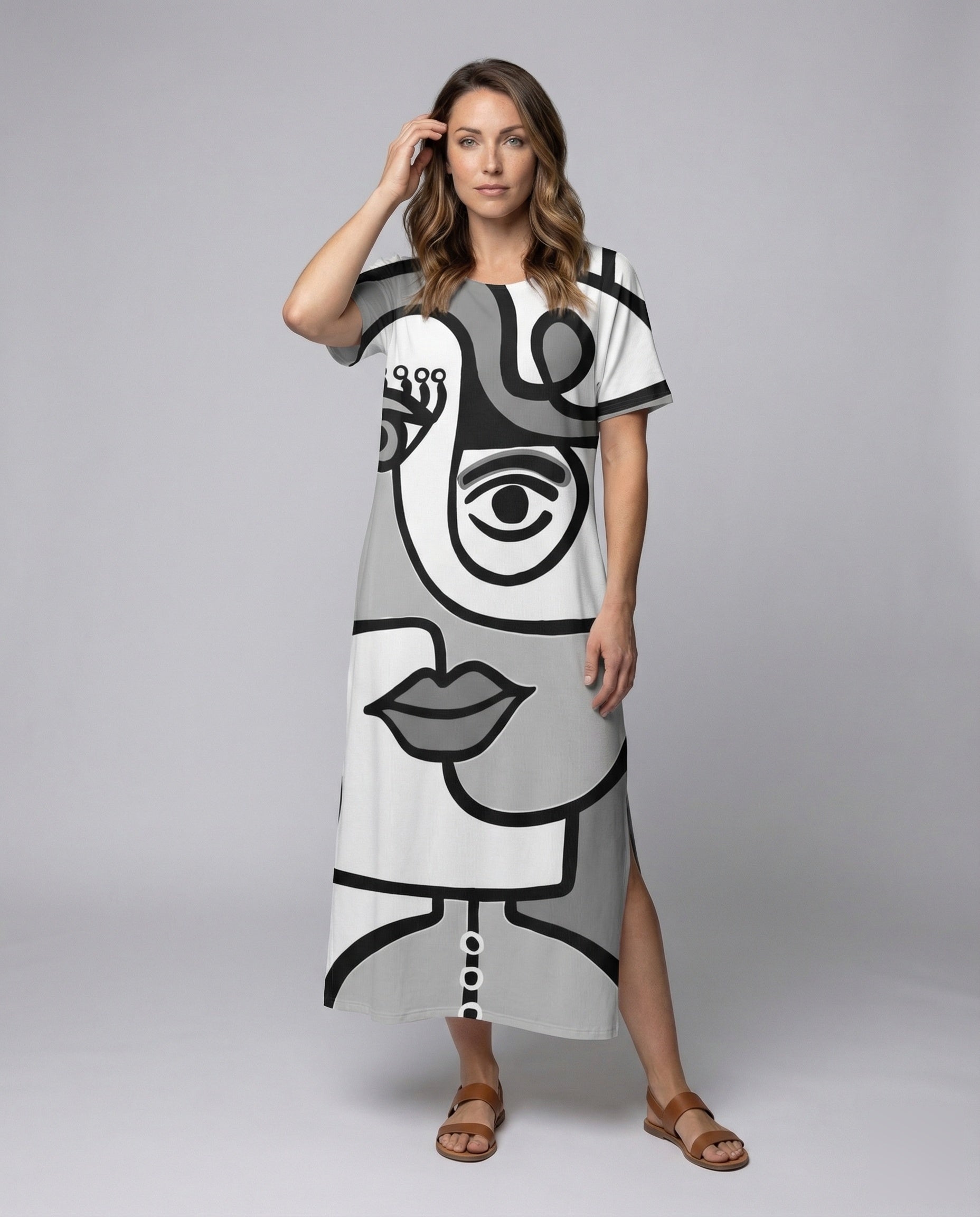 Damen Maxikleid Abstraktes Gesichtsmotiv - Eveloria