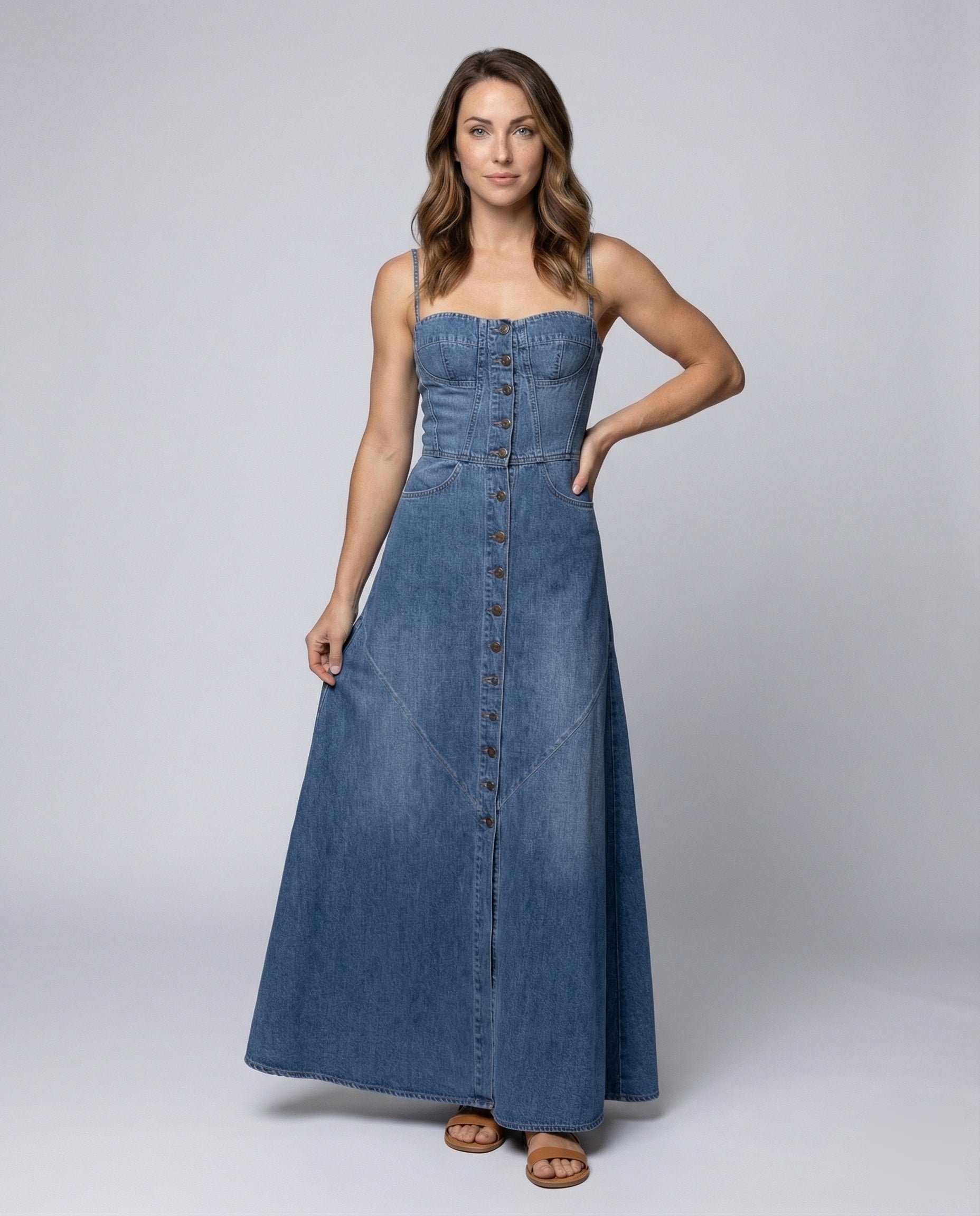 Damen Maxikleid mit Corsage-Bustier und Spaghettiträgern - Eveloria