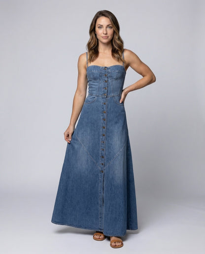 Damen Maxikleid mit Corsage-Bustier und Spaghettiträgern - Eveloria