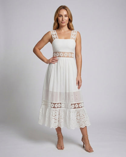 Damen Midikleid mit gehäkelten Spitzeneinsätzen - Eveloria