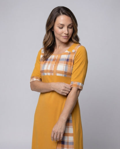 Damen Midikleid Kariertes Oberteil 3/4 Ärmel