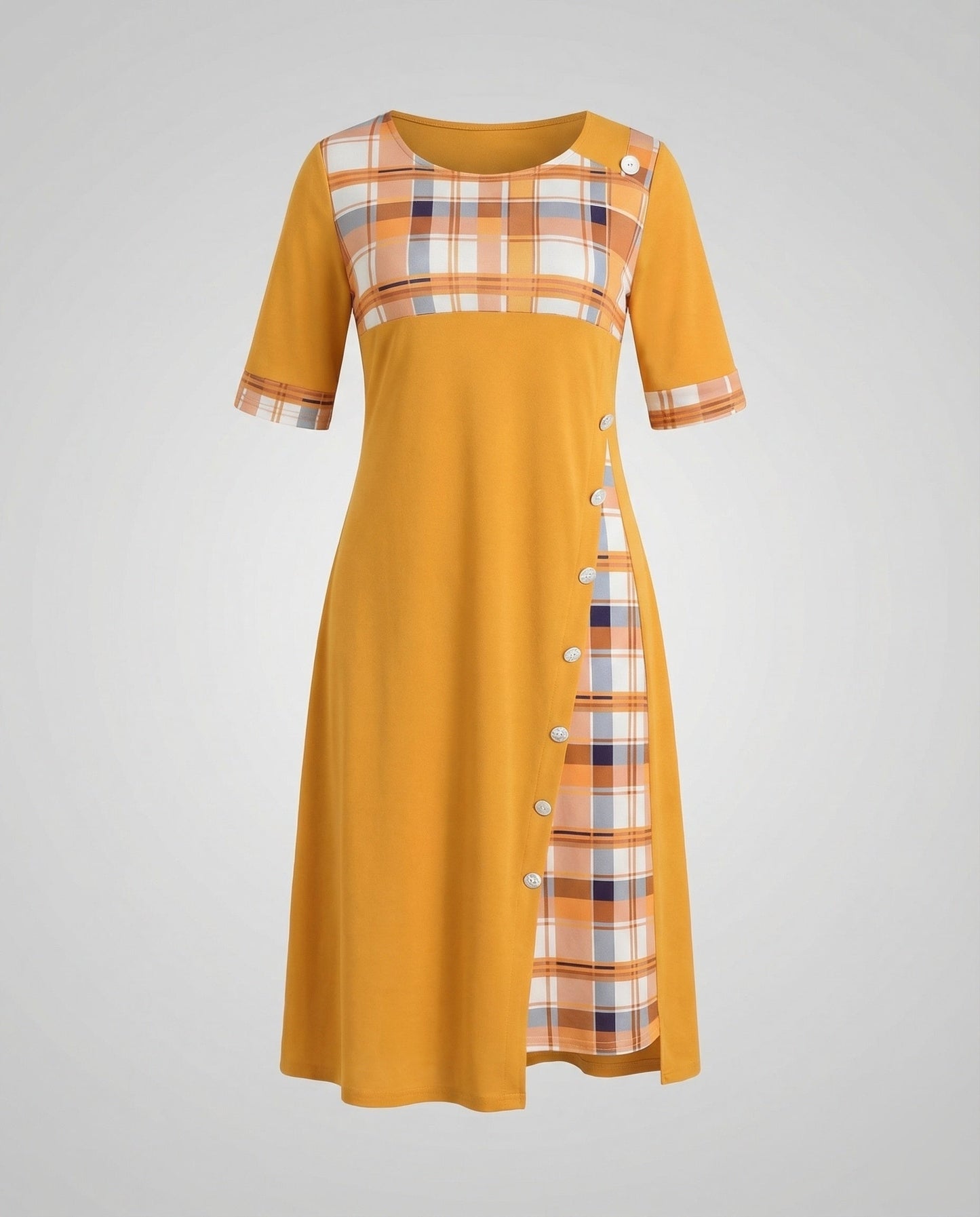 Damen Midikleid Kariertes Oberteil 3/4 Ärmel