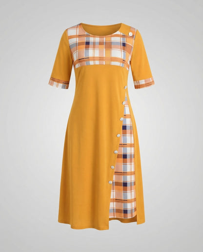 Damen Midikleid Kariertes Oberteil 3/4 Ärmel