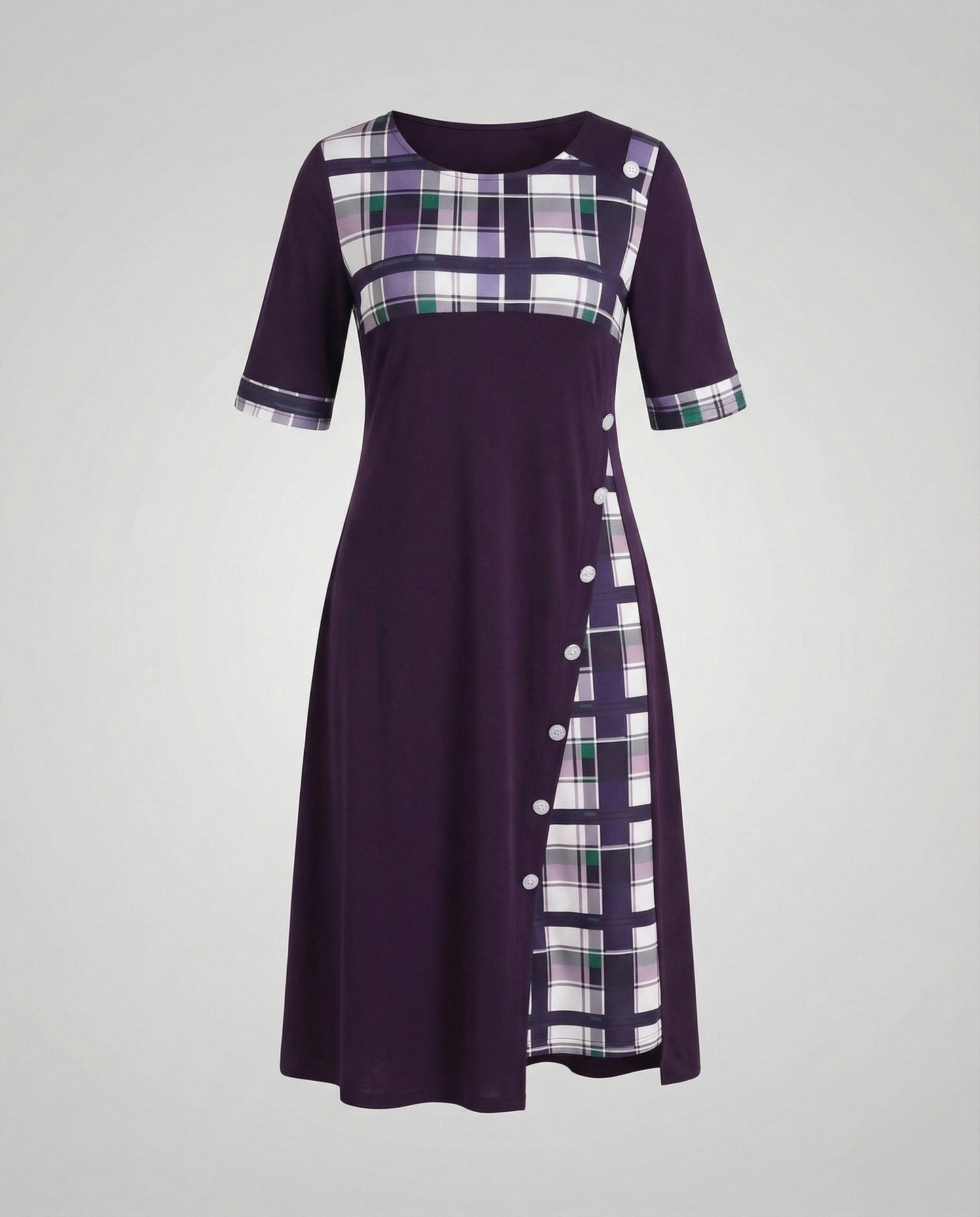 Damen Midikleid Kariertes Oberteil 3/4 Ärmel