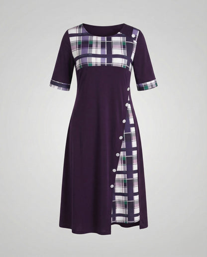 Damen Midikleid Kariertes Oberteil 3/4 Ärmel