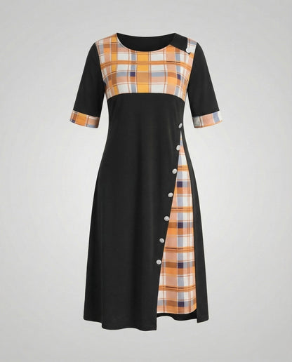 Damen Midikleid Kariertes Oberteil 3/4 Ärmel
