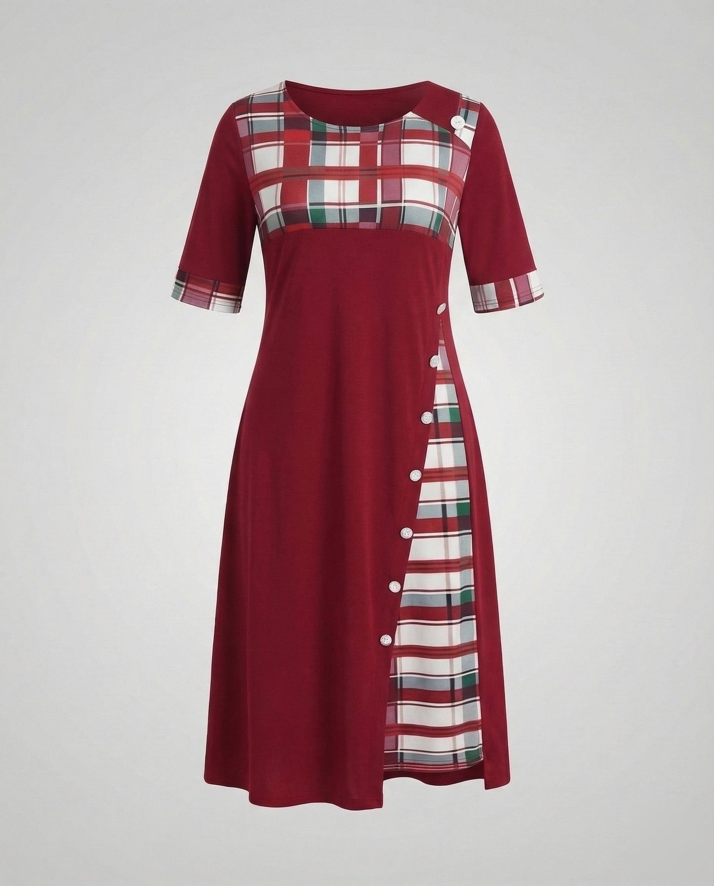 Damen Midikleid Kariertes Oberteil 3/4 Ärmel
