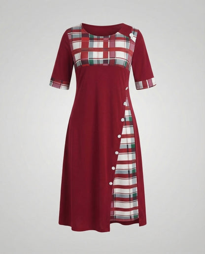 Damen Midikleid Kariertes Oberteil 3/4 Ärmel