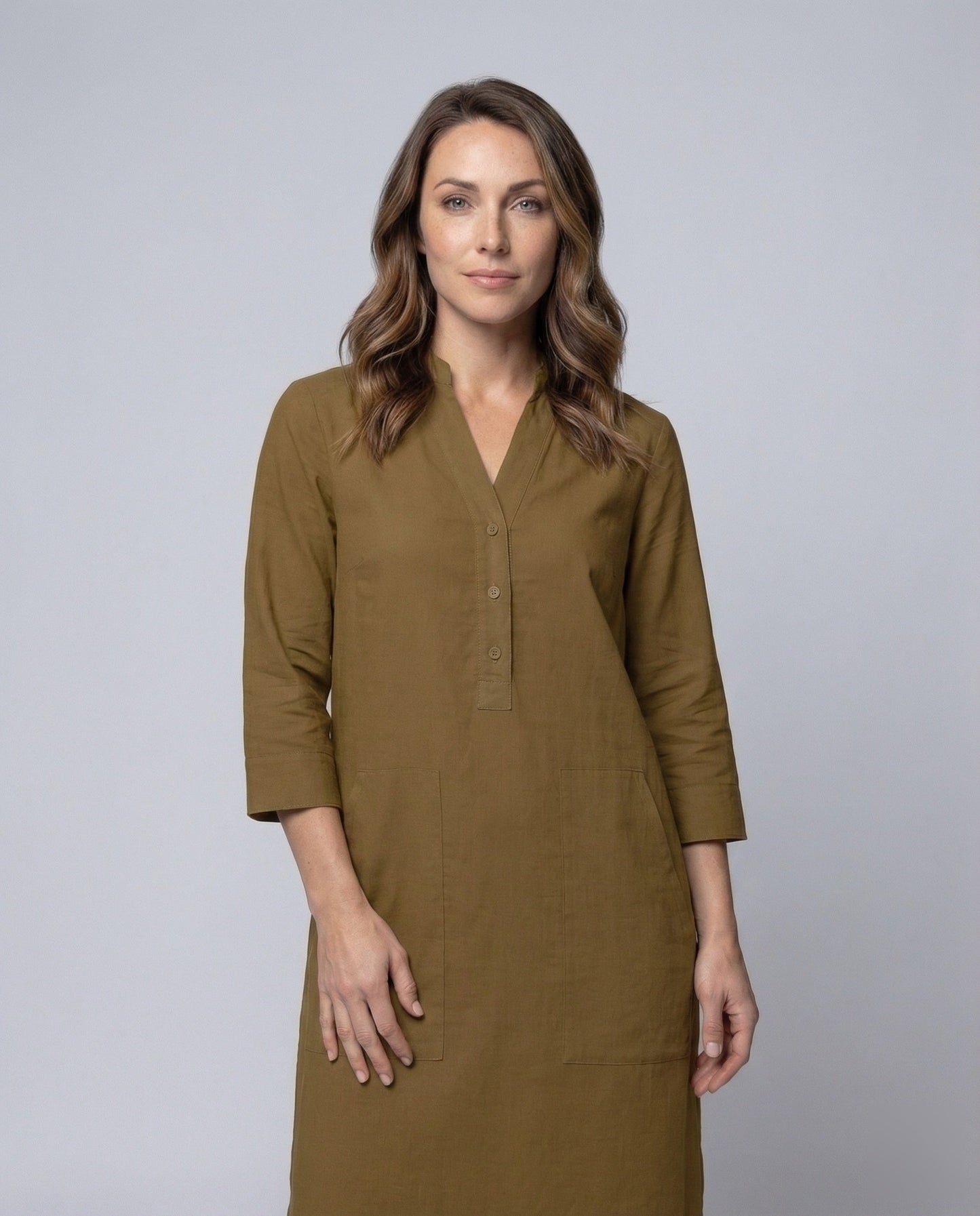 Damen Maxikleid Stehkragen Beinschlitz