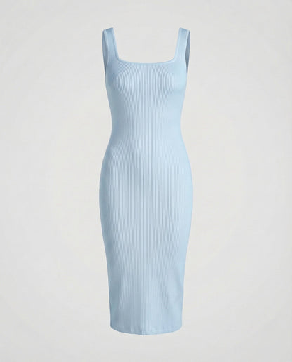 Damen Rippstrick Midikleid Figurformend