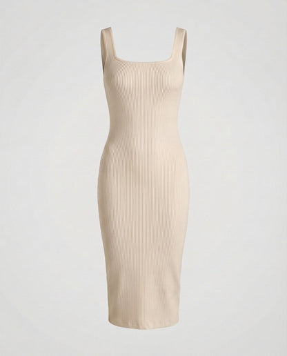 Damen Rippstrick Midikleid Figurformend