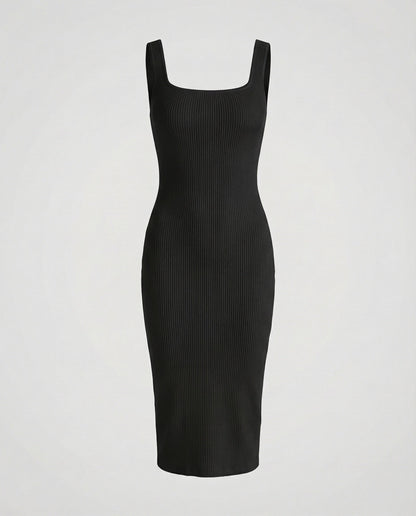 Damen Rippstrick Midikleid Figurformend
