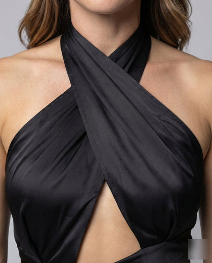 Damen Midikleid Neckholder Hohem Seitenschlitz