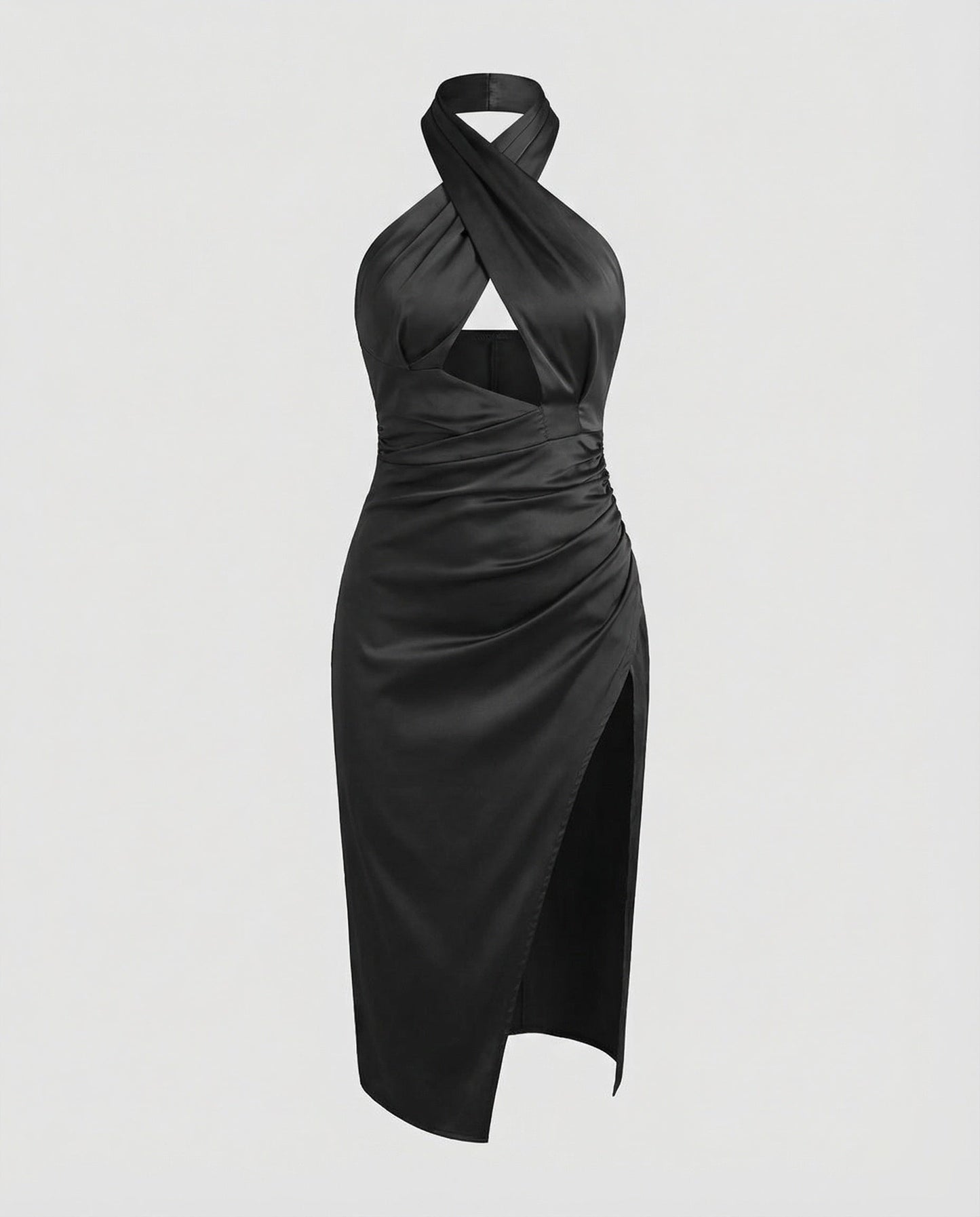 Damen Midikleid Neckholder Hohem Seitenschlitz